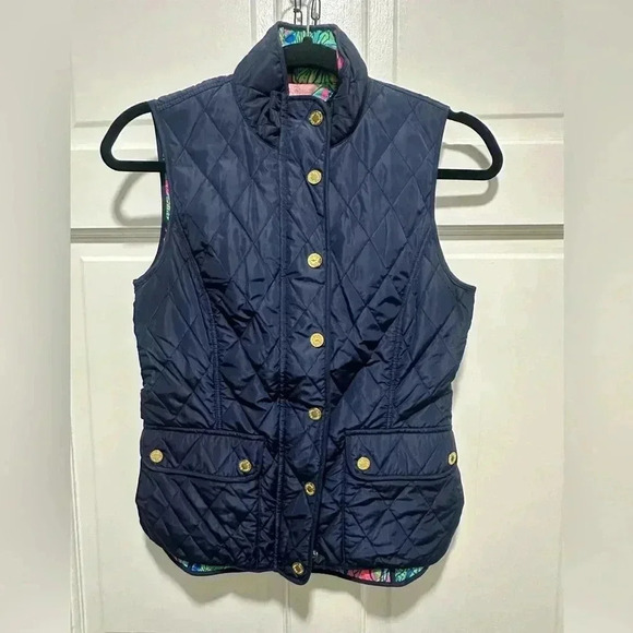 Lilly Pulitzer Down Navy Getaway Vest Size XS EUC - Picture 3 of 5
